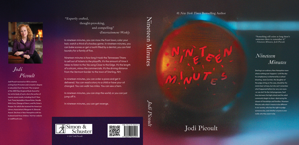 a full spread of the book cover of nineteen minutes for the edible book fest