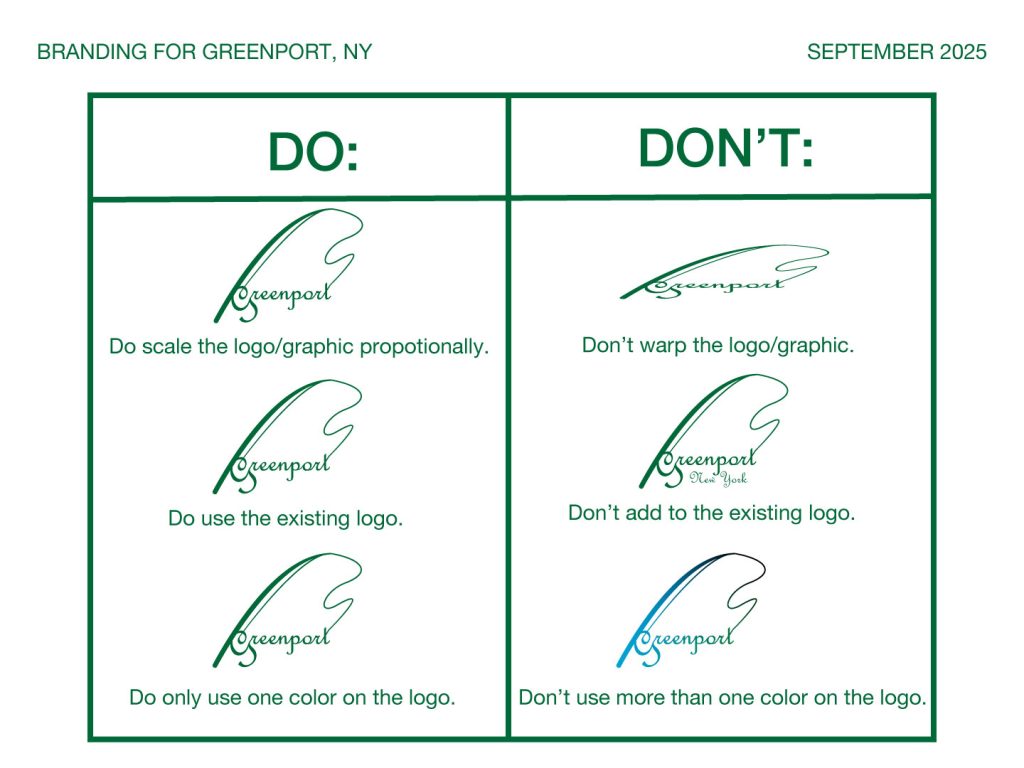 The dos and dot's with the logo for Greenport, NY.