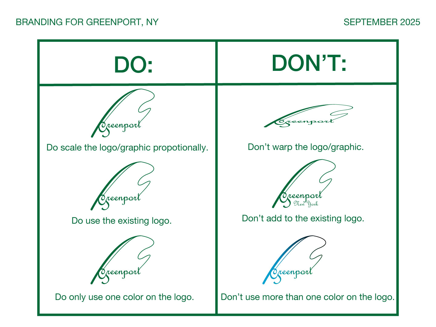 The dos and dot's with the logo for Greenport, NY.