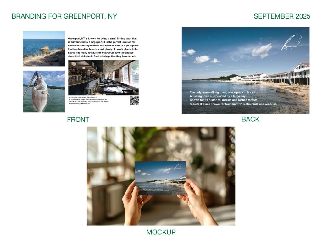 A mockup of a postcard for Greenport, NY.