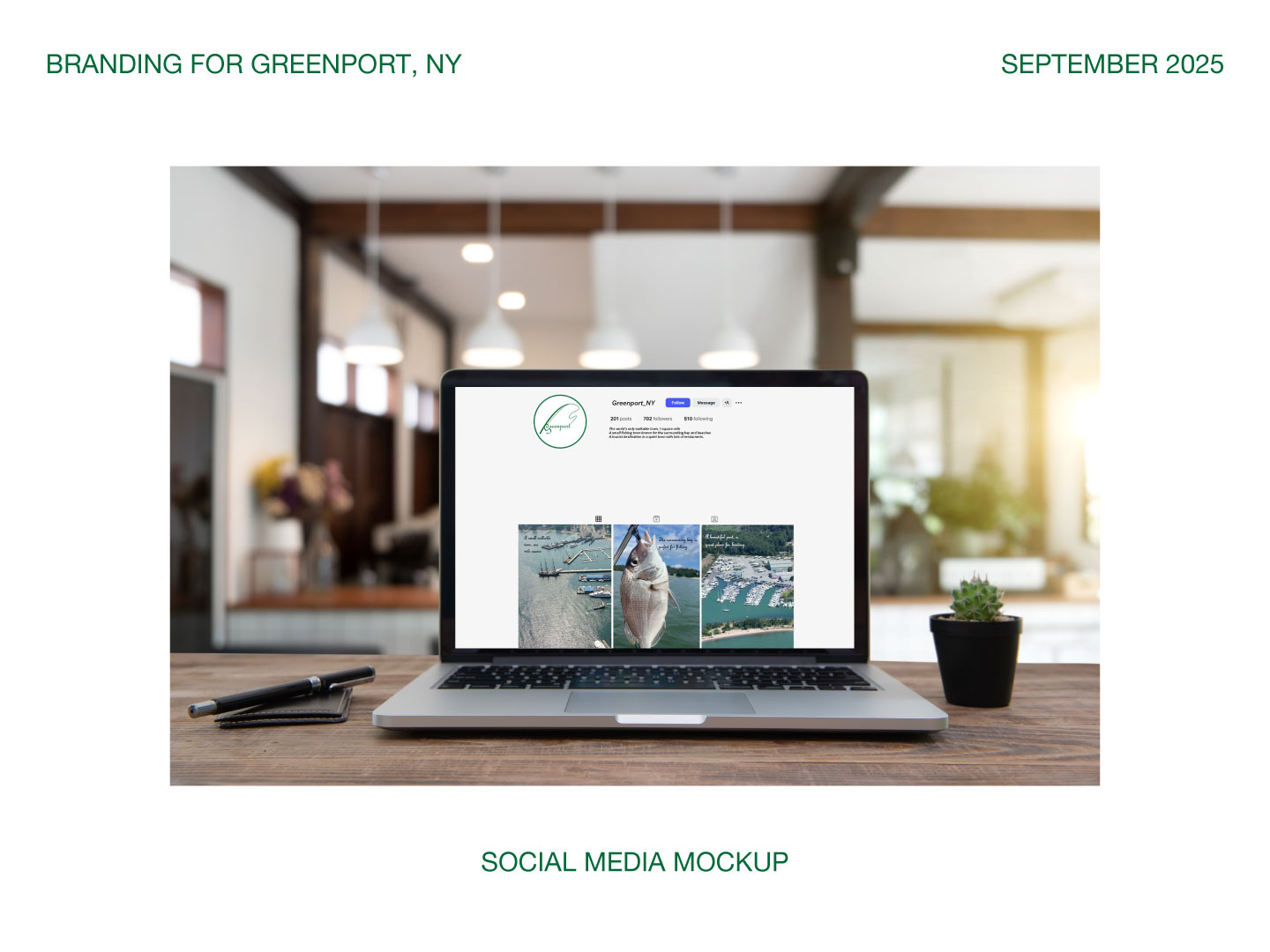 A mockup of three social media posts for Greenport, NY.