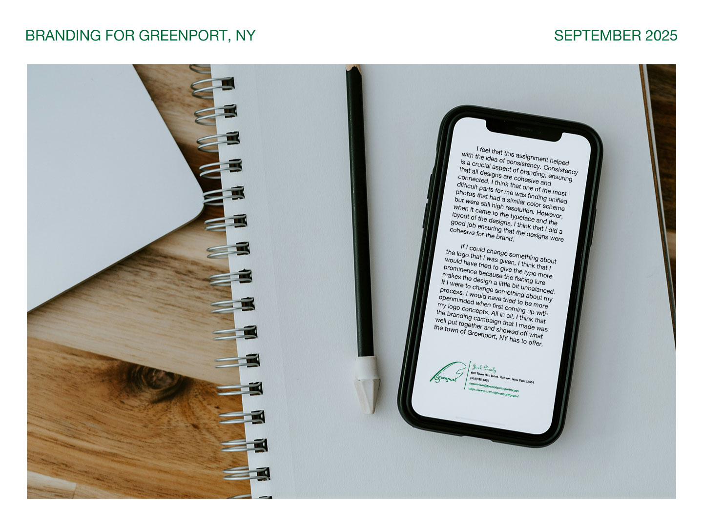 A mockup of an email signature for Greenport, NY.